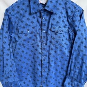 Ace Of Diamonds Youth Size 14 Large Long Sleeve Blue Pearl Snap Button Up Shirt